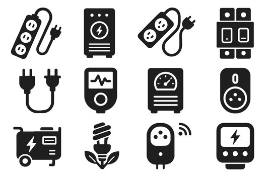 Circuit power strip tech battery icons generator vector icon cable energy switch