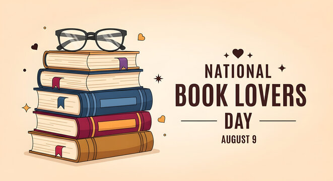 Stack of Books with Glasses for National Book Lovers Day