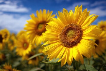 Vibrant Sunflowers Under a Clear Blue Sky on a Bright Sunny Day