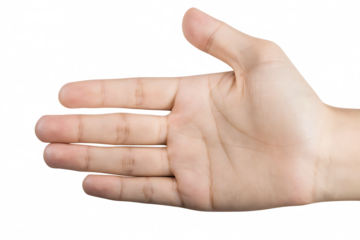 Human Hand Displaying Palm Against Abstract Pixelated Pattern open fingers isolated on a transparent background
