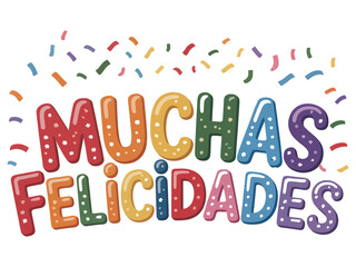 Muchas Felicidades Greeting Spanish Congratulations Colorful Festive Lettering Text with Party Decoration design Print