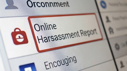 A close-up view of a screen showing an "Online Harassment Report" option, emphasizing digital safety and user reporting features.