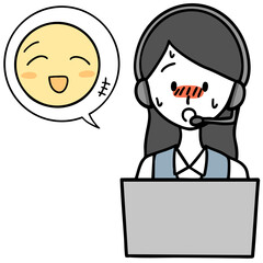 緊張しているコールセンターの女性と安心している人