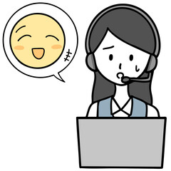 困っているコールセンターの女性と笑っている人