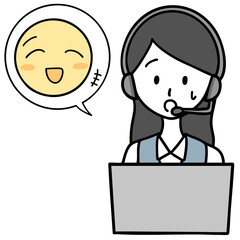 戸惑うコールセンターの女性と笑っている人