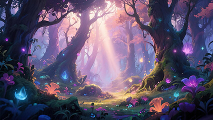 Fototapeta premium Enchanted Fantasy Forest with Magical Light Series