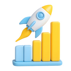 3D Rocket Icon with Bar Graph in Transparent PNG for Business Growth Visualization