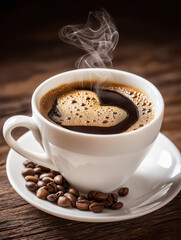 Fototapeta premium heart latte art on a hot coffee served in a ceramic cup