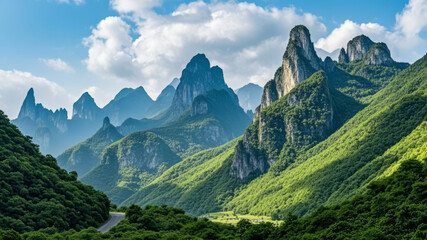 Fototapeta premium Magnificent Guilin Landscape with Karst Topography, Natural Scenery Travel Background