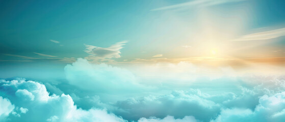 Morning sunlight through White shining blue sky with clouds.