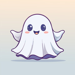 Obraz premium Cute cartoon ghost with big eyes and blush cheeks in kawaii style. Adorable Halloween character illustration with friendly expression, pastel colors, and playful vibe