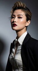 Stylish Woman in Black Blazer and White Top portrait fashion model