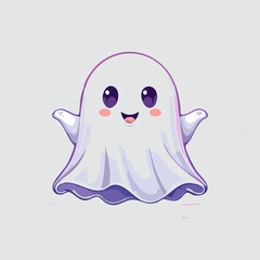 Cute cartoon ghost with big eyes and blush cheeks in kawaii style. Adorable Halloween character illustration with friendly expression, pastel colors, and playful vibe