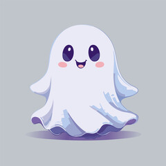 Cute cartoon ghost with big eyes and blush cheeks in kawaii style. Adorable Halloween character illustration with friendly expression, pastel colors, and playful vibe