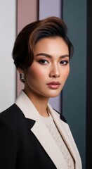 Elegant Woman in Black and Beige Blazer portrait businesswoman stylish