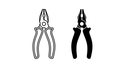 Two pliers, one outlined and one filled, on a white background.