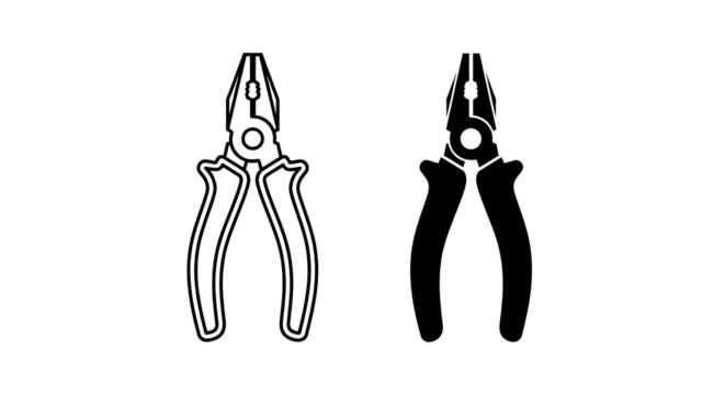 Two pliers, one outlined and one filled, on a white background. - Powered by Adobe
