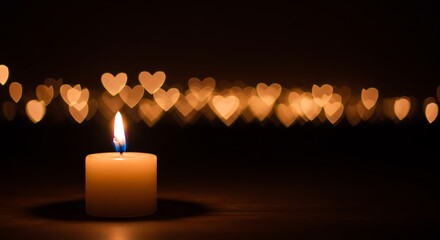 Candle flame with blurred heart bokeh background