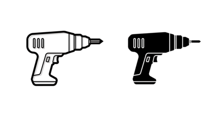 Illustration of a cordless drill in outline and solid black.
