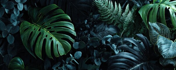 Lush, dark green tropical leaves