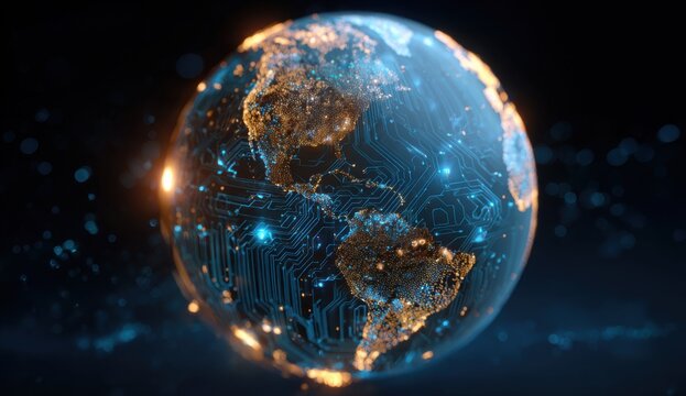 Digital Earth, circuit-patterned globe