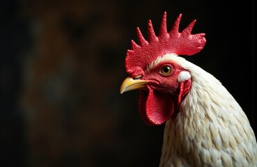 A close-up of a rooster's head showing detailed features and vibrant colors