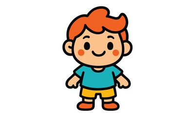 Cute cartoon boy character standing friendly smiling cheerful white background
