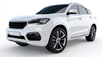 Sleek Urban Crossover: Premium White SUV Rendered in 3D on Crisp Background