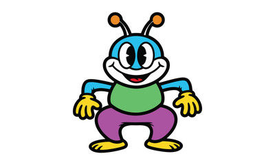 Cute cartoon alien character with big eyes and antennas white background