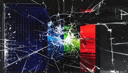 Distorted VHS analog static with RGB flicker lines on black