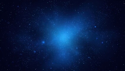 Obraz premium Deep space nebula with a central bright glow. A vast expanse of dark blue space dotted with many small, bright stars, with a central area of lighter, luminous blue