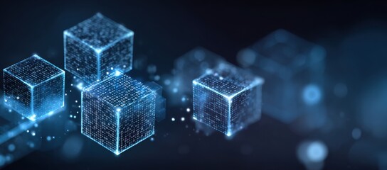 Abstract digital cubes, glowing blue, intricate network