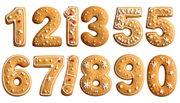 Festive gingerbread cookies shaped as numbers