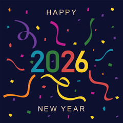 Colorful 2026 confetti numbers, New Year party, New Year design.