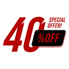 Big 40% off special offer sale discount price isolated on transparent background