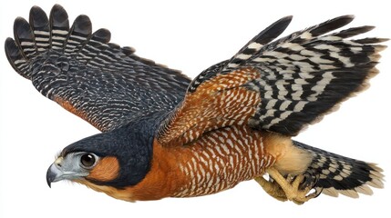 Colorful Peregrine Falcon in Flight with Spread Wings Displaying Detailed Feathers