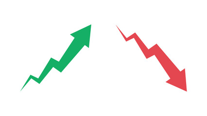 A green arrow pointing up and a red arrow pointing down on a White Background.