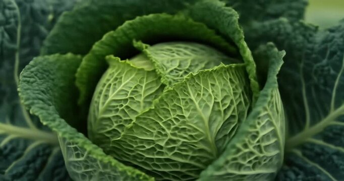 Fresh green cabbage with detailed leaf texture close-up