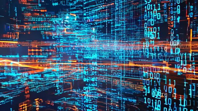 Abstract digital data flow image showcasing colorful binary code and vibrant lines. Perfect for technology and digital-themed projects.