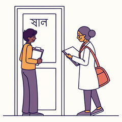 Doctor visiting patient at home for medical checkup with clipboard and bag