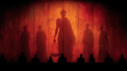 Legal oath ceremony with justice banner projected on wall symbolizes formal promise, fairness integrity, truth structure, ethics responsibility, governance law authority accountability