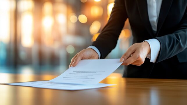 Entrepreneurship Law and Governance. Businessperson Presenting Certificate of Incorporation for Startup Venture in Modern Office Setting with Blurred Background