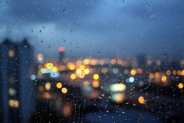 Obraz premium Rainy night city view through a window (1)