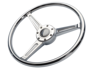 Classic chrome steering wheel from a vintage car