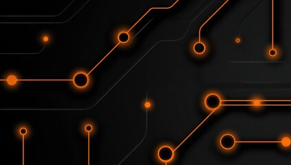 Abstract circuit board design.  Dark background with glowing orange circuit lines and connections