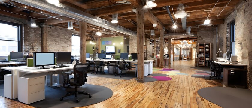coworking loft vibrant design filled with young professionals
