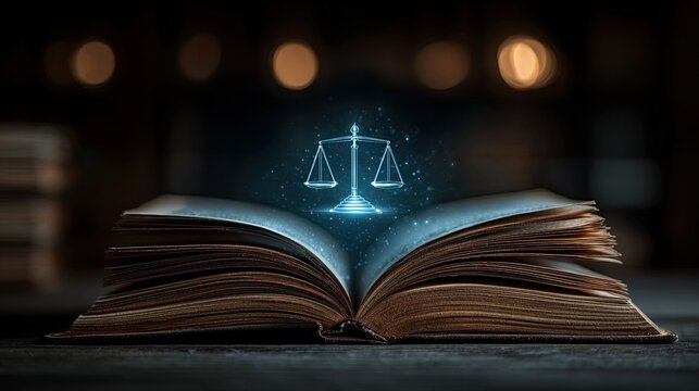 Legal research session underway with open law books beside justice icon symbolizes preparation, fairness, ethics, compliance, accountability, protection, truth, structure, governance