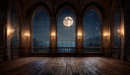 Obraz premium Grand Gothic hall, night view