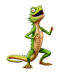 Fototapeta premium Illustration of a happy cartoon lizard with green scales and a wide smile