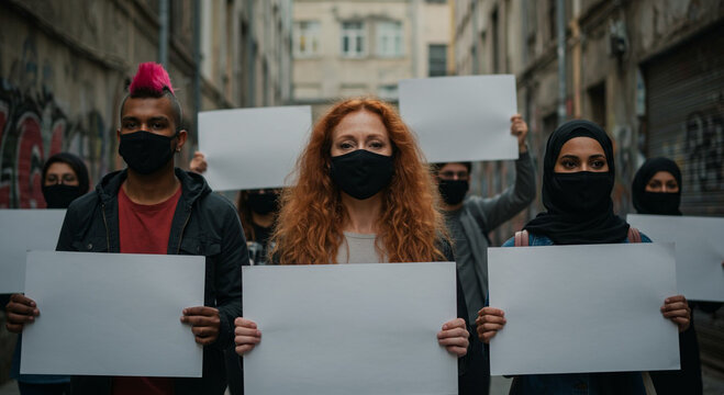 Diverse Group Protesting with Blank Signs
